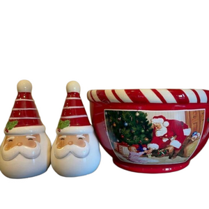 Holiday Snack/ Candy Dish and Santa Salt & Pepper Shaker Bundle.